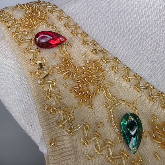 Marchesa Cocktail Sweater Tank Vintage 1960's Mid Century Rhintestone Cream Wool - Picture 4 of 16
